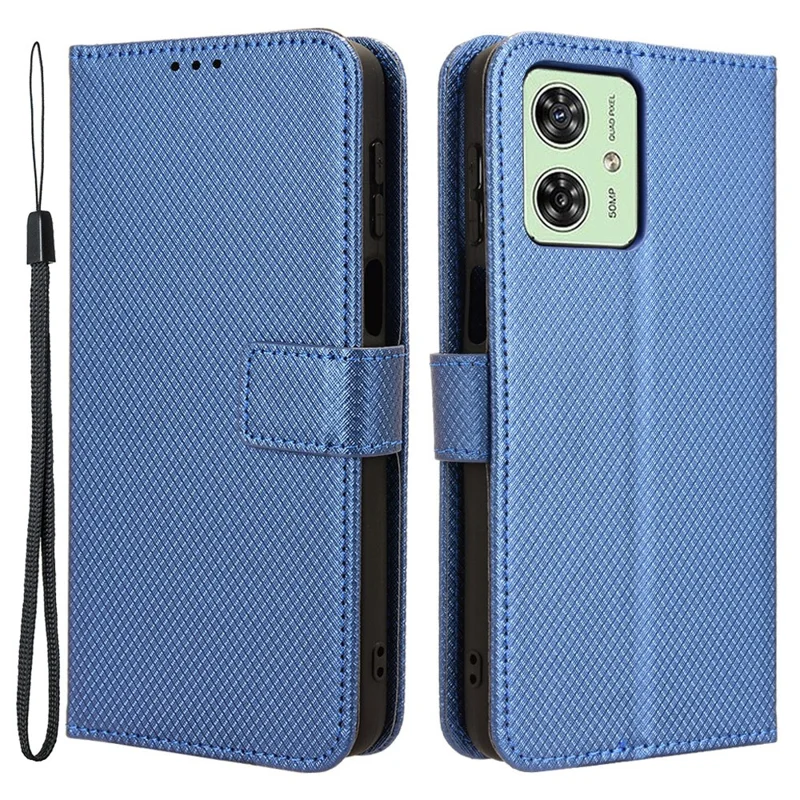 Funda para Motorola Moto G54 5G / G54 Power 5G / G64 5G / G64y 5G con soporte, carcasa de cuero con textura de diamante, funda tipo cartera - Azul