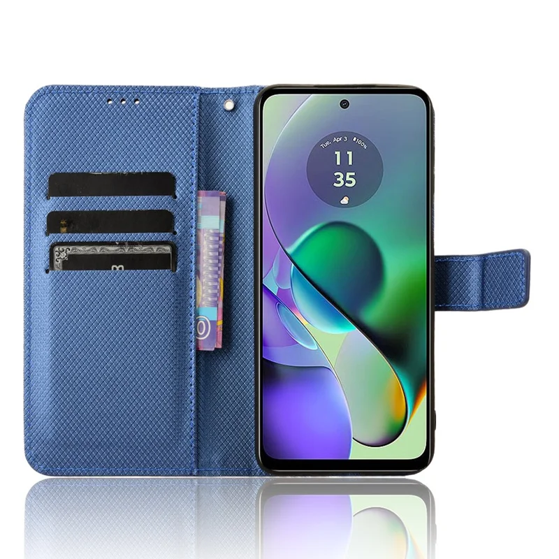 Funda para Motorola Moto G54 5G / G54 Power 5G / G64 5G / G64y 5G con soporte, carcasa de cuero con textura de diamante, funda tipo cartera - Azul