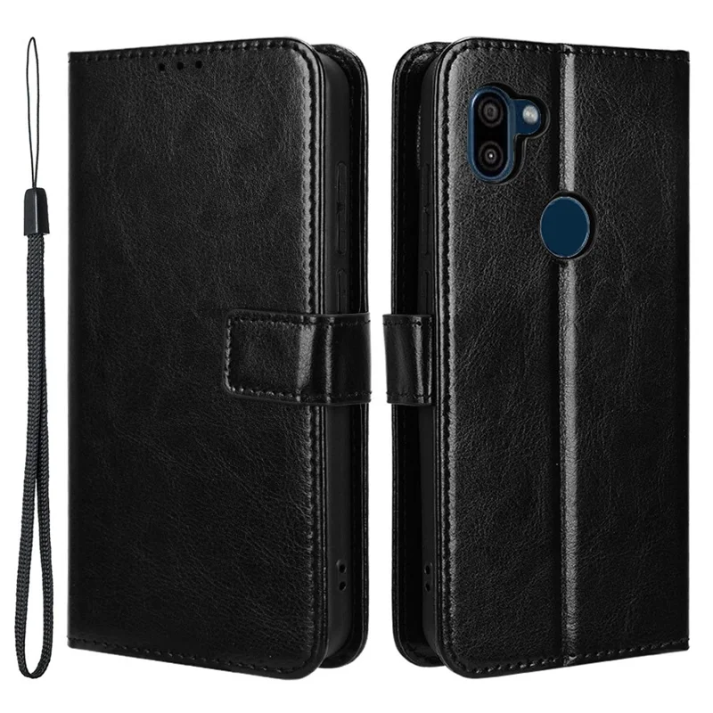For Orbic Fun+ 4G Case Shockproof Crazy Horse Texture Leather Cover - Black