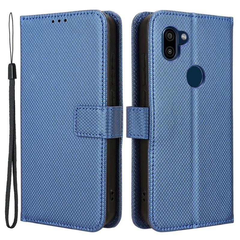 For Orbic Fun+ 4G Case Diamond Texture Anti-scratch PU Leather Stand Wallet Phone Cover - Blue