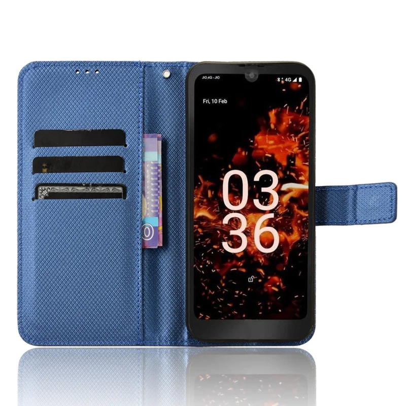 For Orbic Fun+ 4G Case Diamond Texture Anti-scratch PU Leather Stand Wallet Phone Cover - Blue