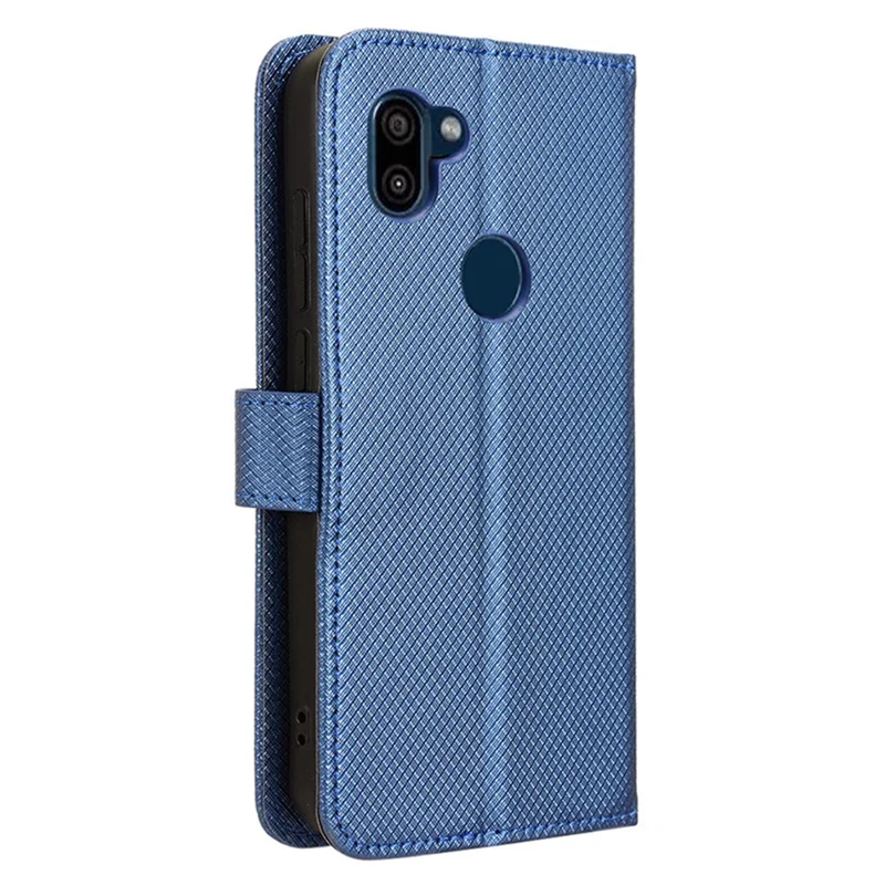 For Orbic Fun+ 4G Case Diamond Texture Anti-scratch PU Leather Stand Wallet Phone Cover - Blue