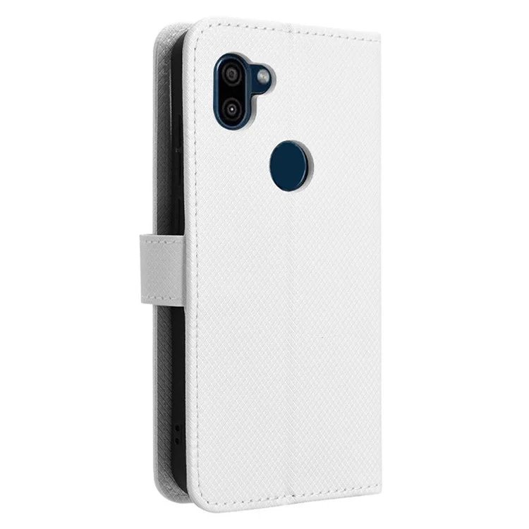 For Orbic Fun+ 4G Case Diamond Texture Anti-scratch PU Leather Stand Wallet Phone Cover - White