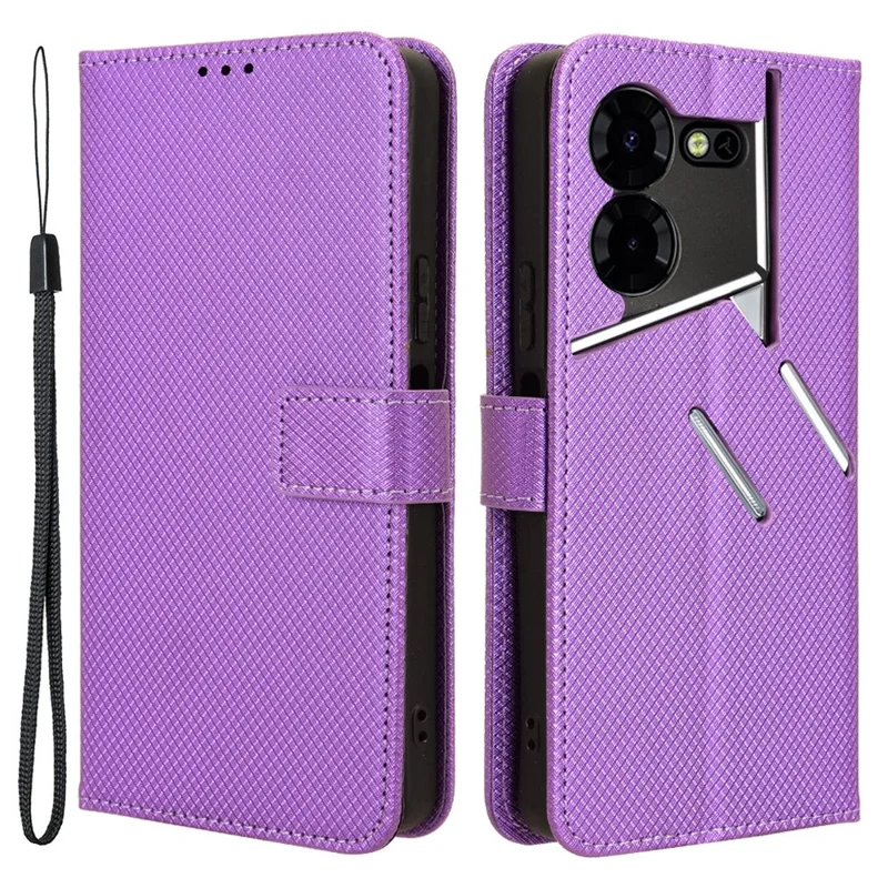 For TECNO Pova 5 Pro 4G / LH8n Case Diamond Texture Phone Cover PU Leather Phone Stand Shell - Purple