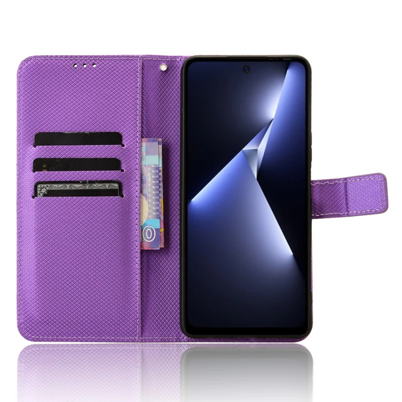 For TECNO Pova 5 Pro 4G / LH8n Case Diamond Texture Phone Cover PU Leather Phone Stand Shell - Purple