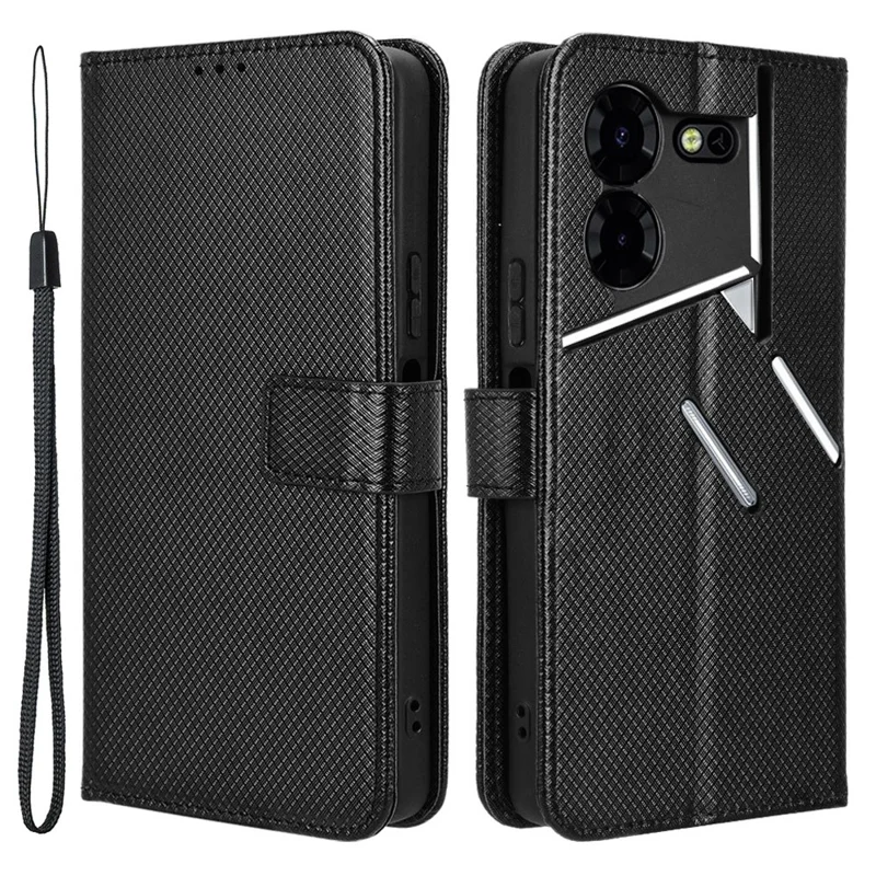 For TECNO Pova 5 Pro 4G / LH8n Case Diamond Texture Phone Cover PU Leather Phone Stand Shell - Black