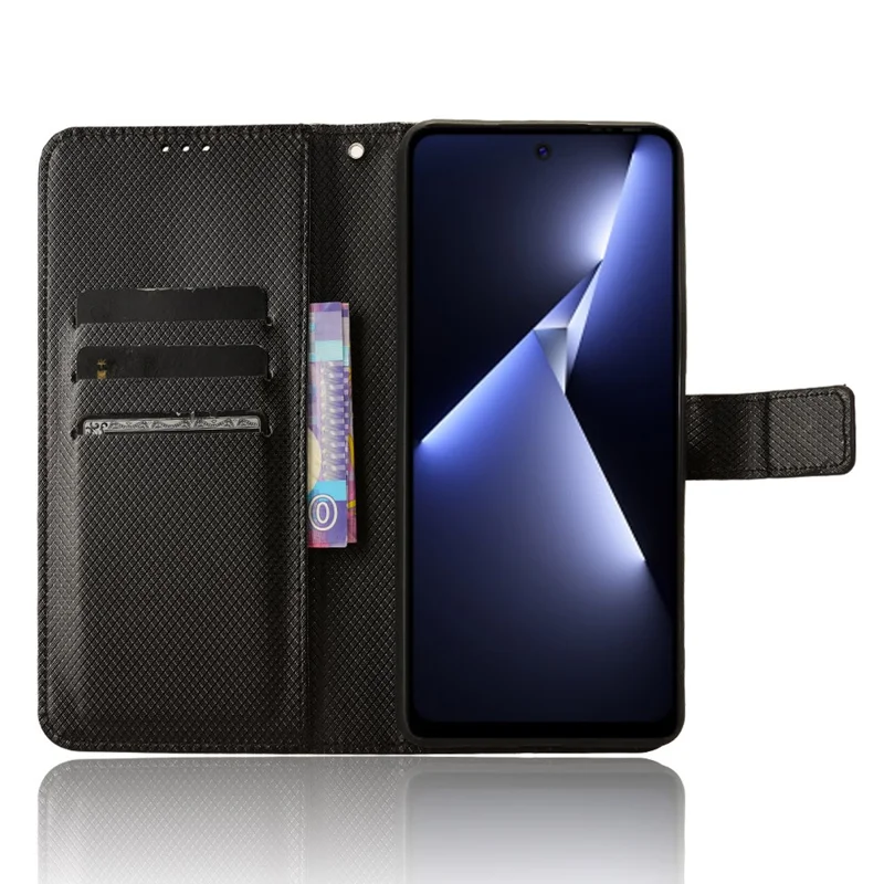 For TECNO Pova 5 Pro 4G / LH8n Case Diamond Texture Phone Cover PU Leather Phone Stand Shell - Black
