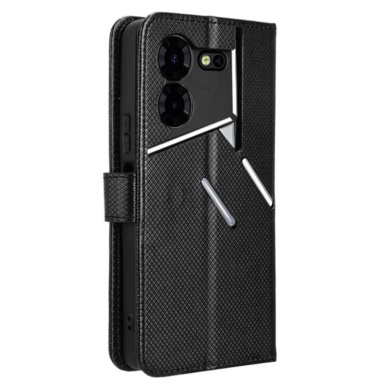 For TECNO Pova 5 Pro 4G / LH8n Case Diamond Texture Phone Cover PU Leather Phone Stand Shell - Black