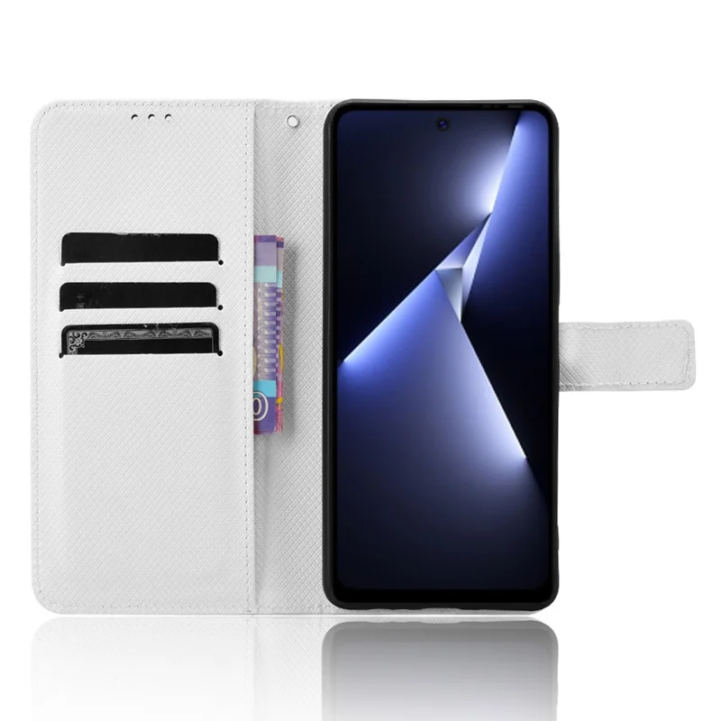 For TECNO Pova 5 Pro 4G / LH8n Case Diamond Texture Phone Cover PU Leather Phone Stand Shell - White