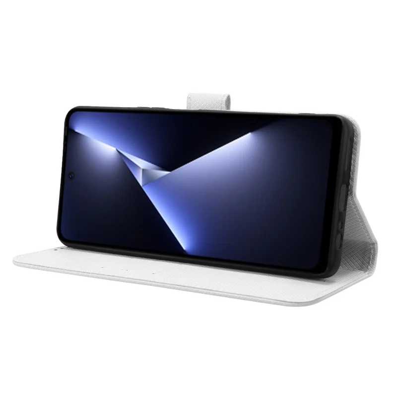 For TECNO Pova 5 Pro 4G / LH8n Case Diamond Texture Phone Cover PU Leather Phone Stand Shell - White