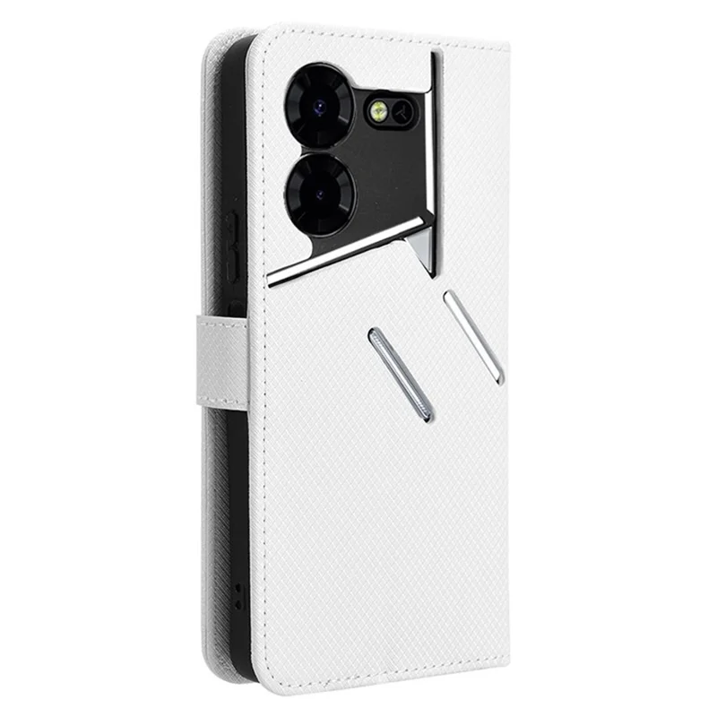 For TECNO Pova 5 Pro 4G / LH8n Case Diamond Texture Phone Cover PU Leather Phone Stand Shell - White