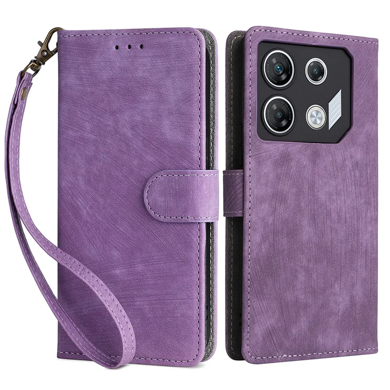 For Infinix GT 10 Pro 5G / X6739 Case RFID Blocking Leather Stand Phone Cover with Strap - Purple
