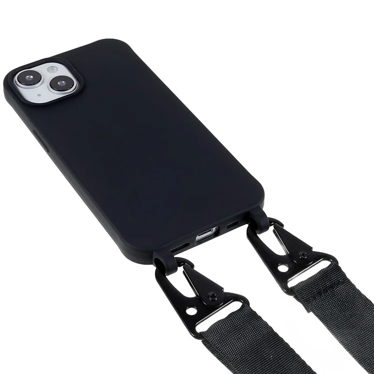 Für iPhone 15 Matte Case Schutzhülle TPU Handyhülle mit breitem Trageriemen - Schwarz