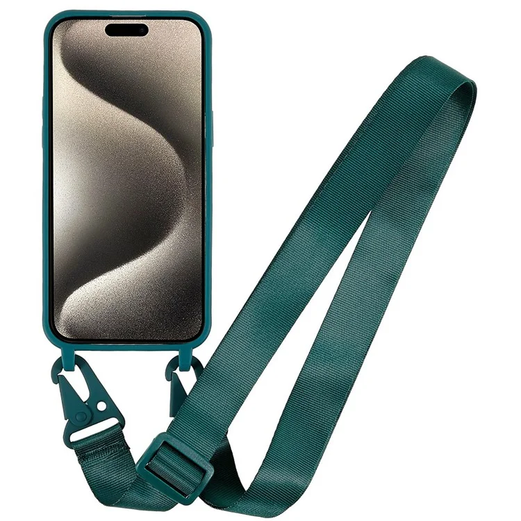 Matte TPU Cover for iPhone 15 Pro Max Case Anti-Drop Phone Case with Wide Lanyard - Dark Green