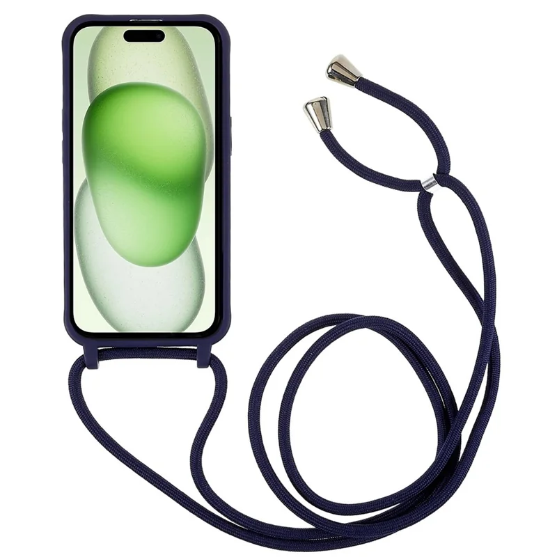 For iPhone 15 TPU Case Shockproof Slim Phone Cover with Long Strap - Dark Blue
