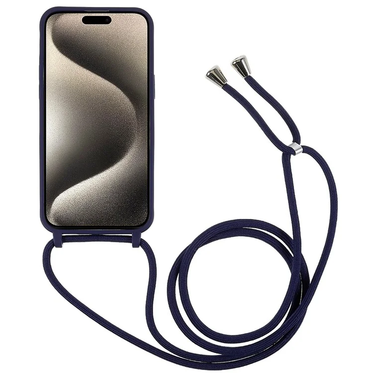 Противоударный чехол для iPhone 15 Pro Slim Case TPU Чехол для телефона с длинным ремешком - темно-синий
