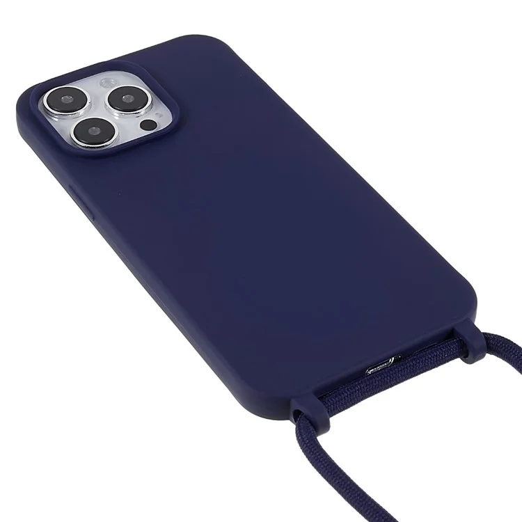 Противоударный чехол для iPhone 15 Pro Slim Case TPU Чехол для телефона с длинным ремешком - темно-синий