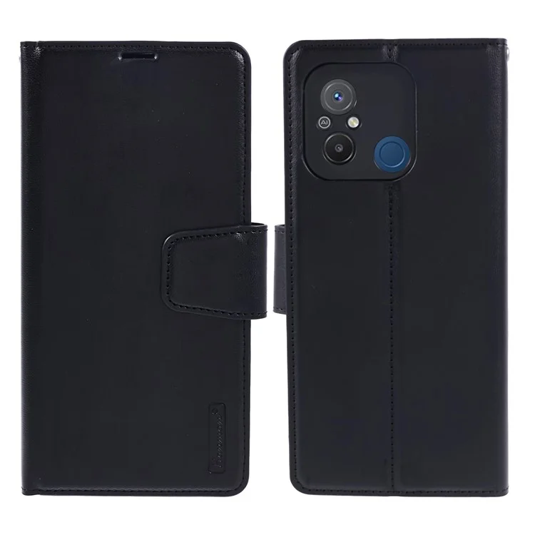 HANMAN Mill Series для Xiaomi Redmi 12C 4G / 11A 4G / Poco C55 4G Чехол-книжка из ПУ-кожи с кошельком - Черный