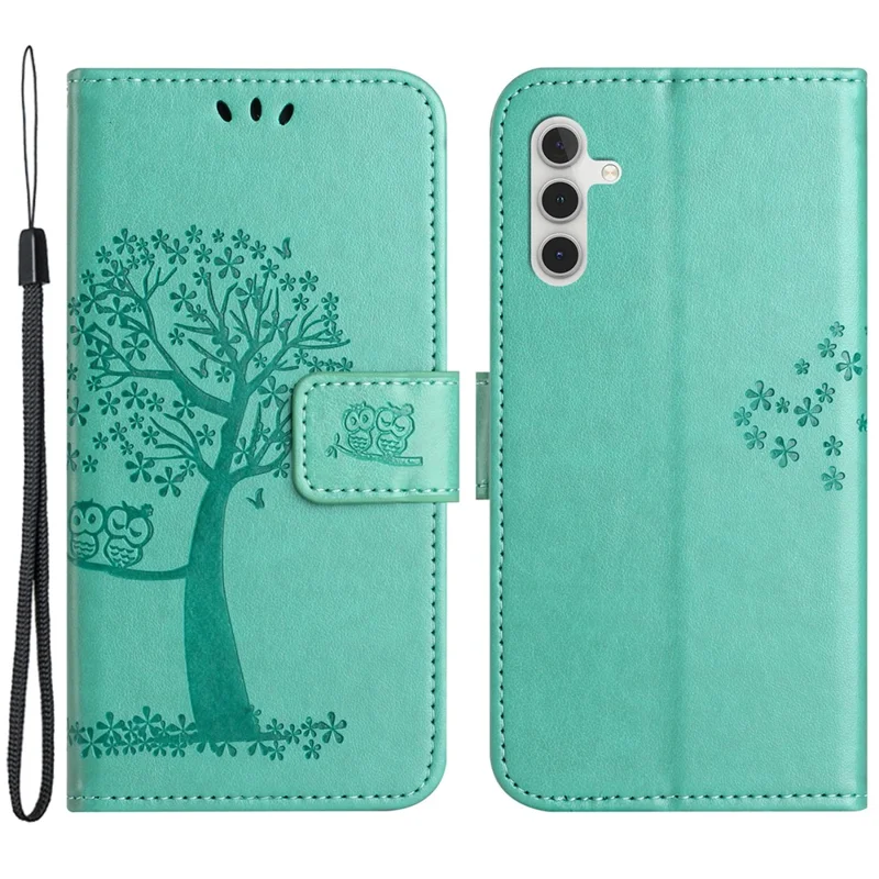 Per Samsung Galaxy A05s 4G Cover Owl Tree Pattern Leather Wallet Phone Case - Cyan