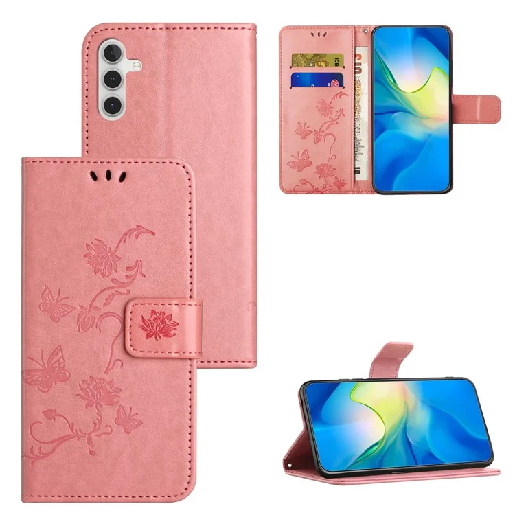 Para Samsung Galaxy A05s 4G Case Butterfly Flower Imprinted Anti-drop Leather Phone Cover - Pink