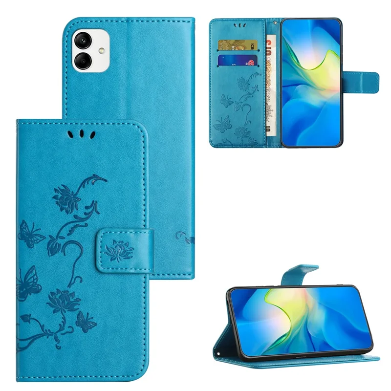Per Samsung Galaxy A05 4G Custodia Stampata in Pelle PU Custodia a Portafoglio Pieghevole - Blu