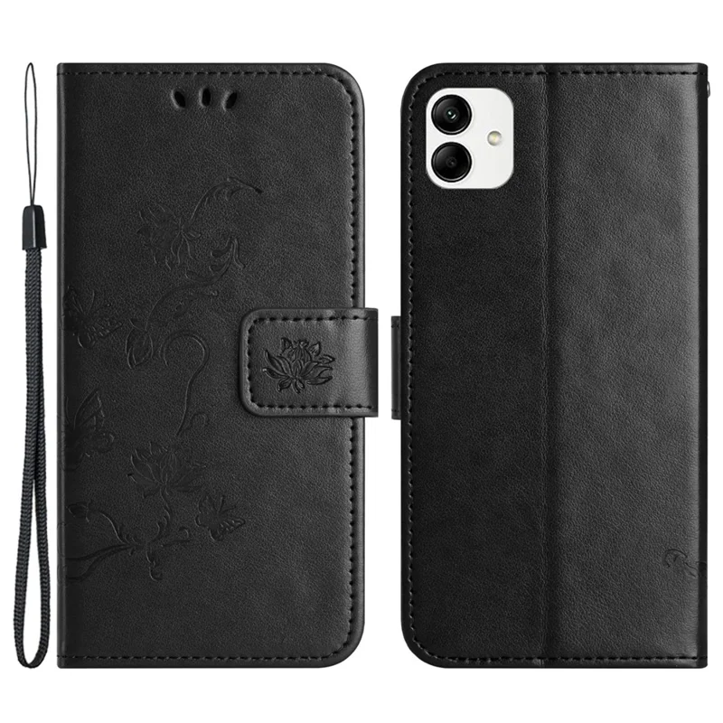 For Samsung Galaxy A05 4G Case Imprinted PU Leather Wallet Folding Stand Phone Cover - Black