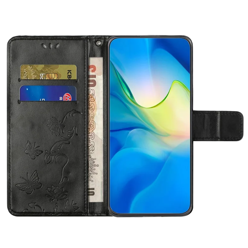 For Samsung Galaxy A05 4G Case Imprinted PU Leather Wallet Folding Stand Phone Cover - Black