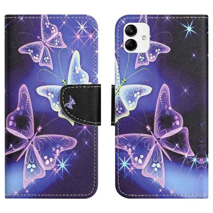 For Samsung Galaxy A05 4G Leather Case Pattern Printed Wallet Stand Phone Cover - Sparkling Butterflies