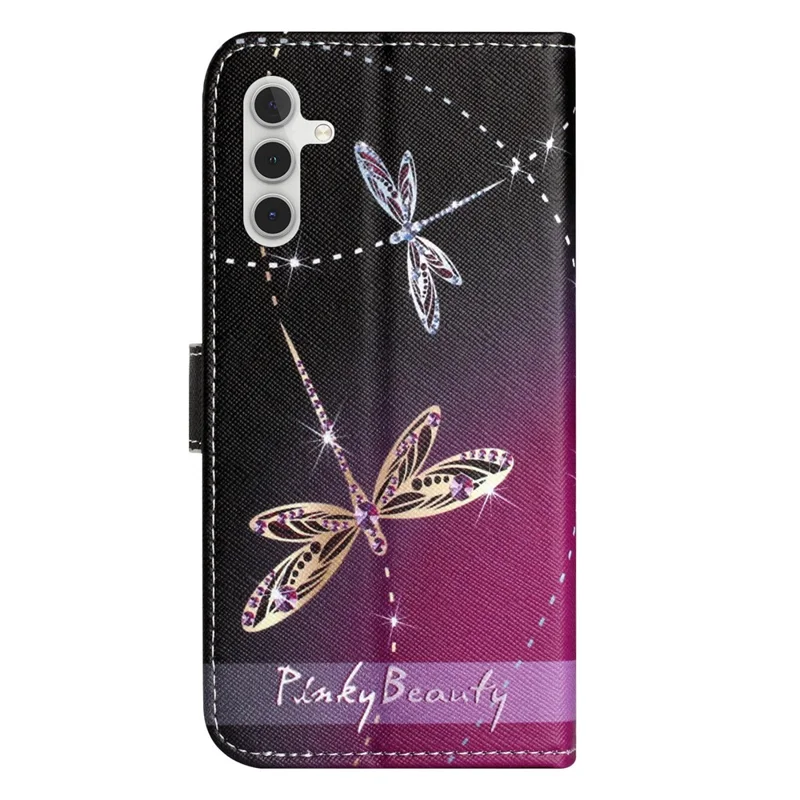 For Samsung Galaxy A15 5G Leather Case Pattern Printing Protective Wallet Phone Cover - Dragonflies