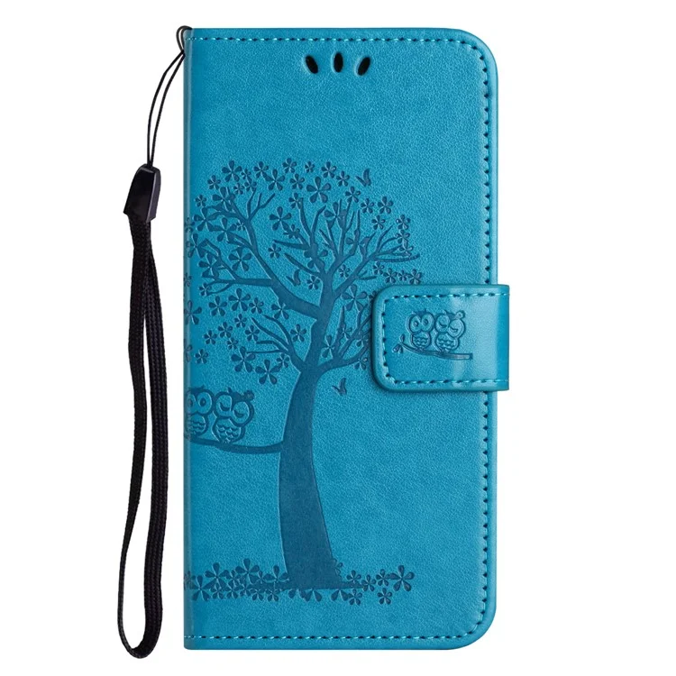For Samsung Galaxy A15 5G Case Owl Tree Imprinted Leather Flip Phone Cover with Wallet - Blue