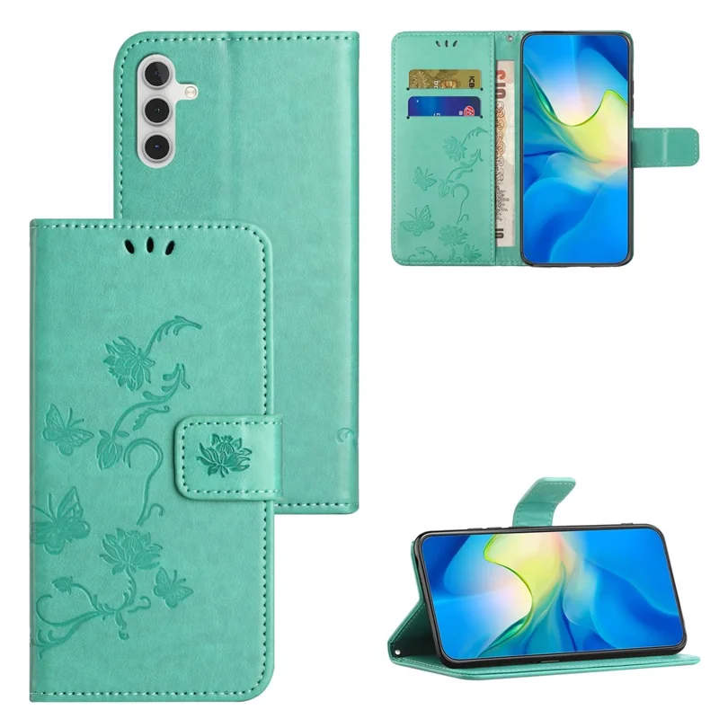 Para Samsung Galaxy A15 5G Funda a prueba de golpes Impreso Funda de cartera de cuero PU para teléfono - Cian