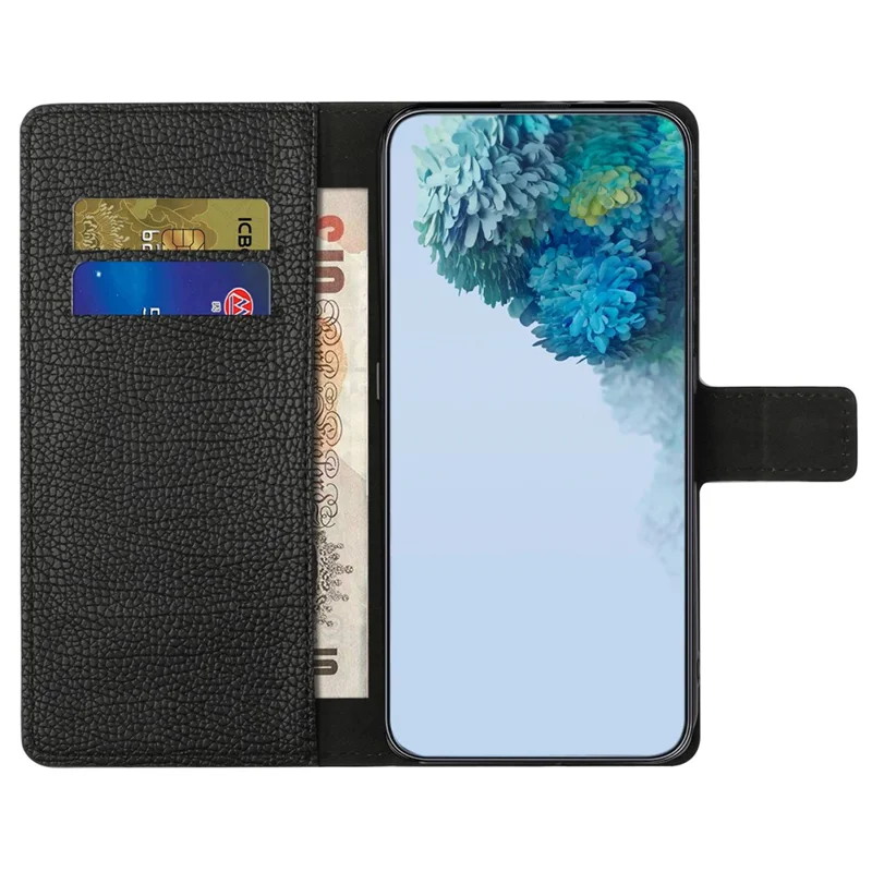 Für Samsung Galaxy A15 5G Hülle Litchi-Struktur-Lederhandy-Cover mit Geldbörse - Schwarz
