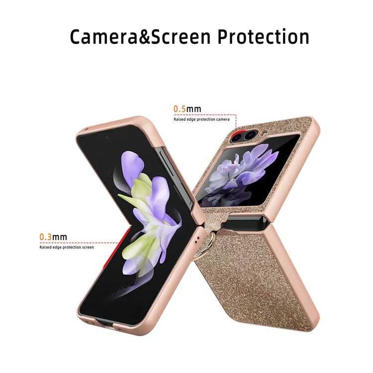 Pour Samsung Galaxy Z Flip5 5G Housse Glitter Finger Ring Phone Cover avec Film de Protection d'Écran Arrière en Verre Trempé - Noir