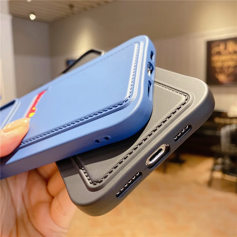 For iPhone 15 Pro Max TPU Case Card Holder Sliding Lens Protection Phone Cover - Black