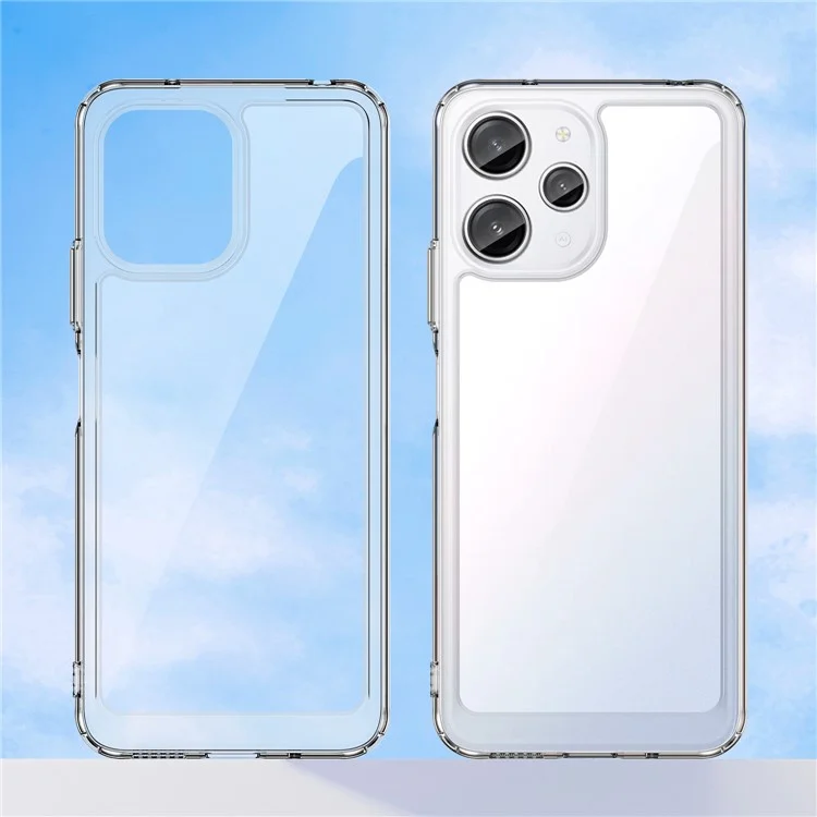 Pour Xiaomi Redmi 12 4G Clear Case Electroplating Buttons TPU+Acrylic Cover (Big Rear Lens Hole)