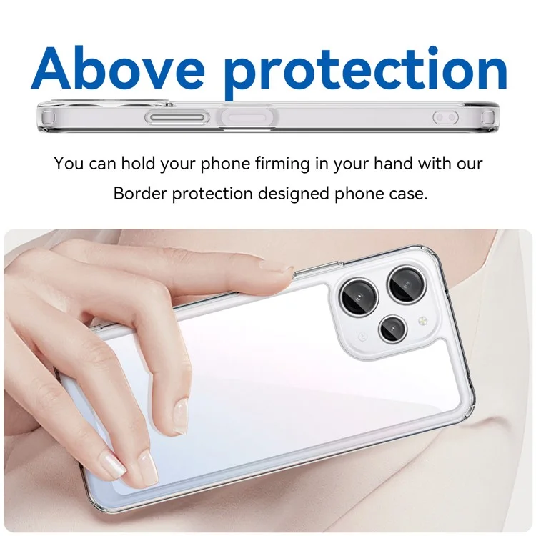 Pour Xiaomi Redmi 12 4G Clear Case Electroplating Buttons TPU+Acrylic Cover (Big Rear Lens Hole)