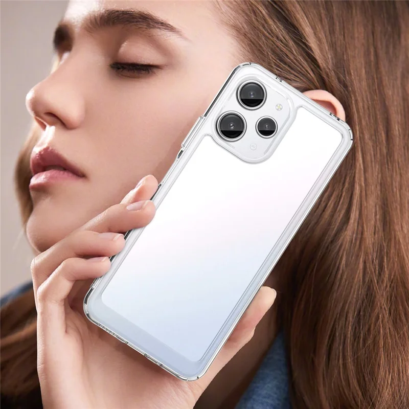 Pour Xiaomi Redmi 12 4G Clear Case Electroplating Buttons TPU+Acrylic Cover (Big Rear Lens Hole)