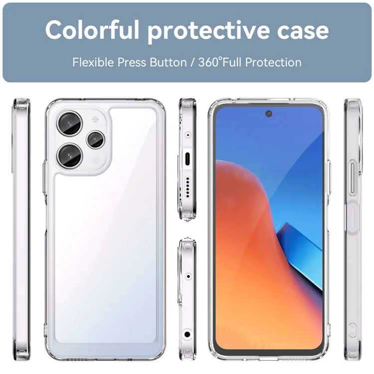 Pour Xiaomi Redmi 12 4G Clear Case Electroplating Buttons TPU+Acrylic Cover (Big Rear Lens Hole)