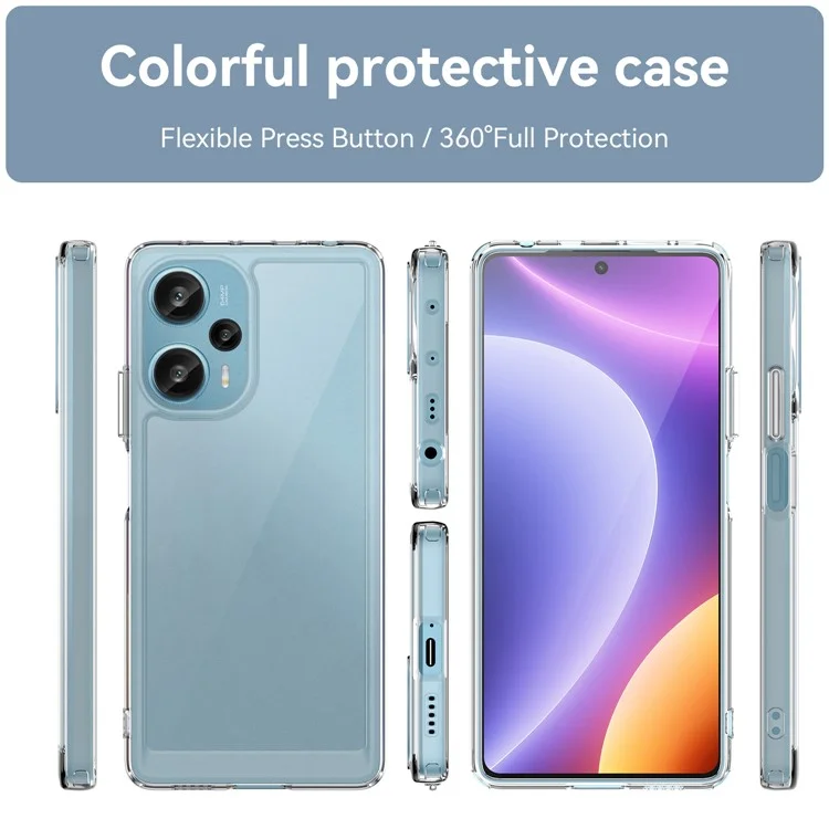 Per Xiaomi Redmi Note 12 Turbo / Poco F5 5G Custodia Telefonica Trasparente con Pulsanti Placcati (Foro Obiettivo Posteriore Grande)