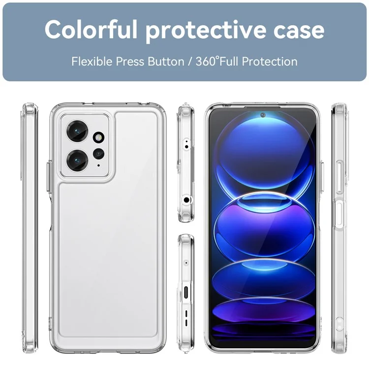 Для Xiaomi Redmi Note 12 4G прозрачный чехол TPU+Акриловый противоударный чехол для телефона (большое отверстие для задней линзы)