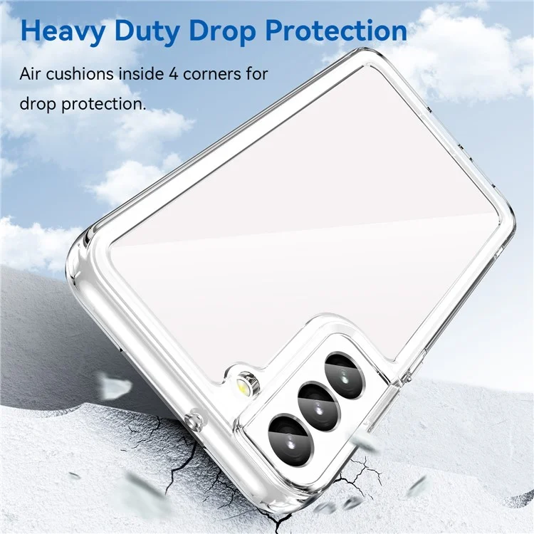 For Samsung Galaxy S22 5G Clear Case Fingerprint-free Acrylic+TPU Phone Cover (Big Rear Lens Hole)