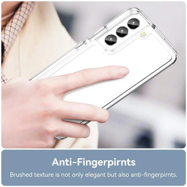For Samsung Galaxy S22 5G Clear Case Fingerprint-free Acrylic+TPU Phone Cover (Big Rear Lens Hole)