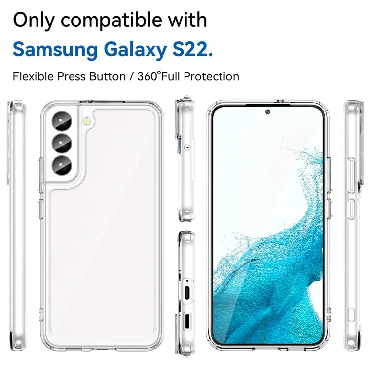 For Samsung Galaxy S22 5G Clear Case Fingerprint-free Acrylic+TPU Phone Cover (Big Rear Lens Hole)