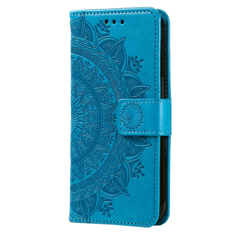 For Samsung Galaxy A05s 4G Case Leather Wallet Mandala Flower Imprint Phone Cover - Blue