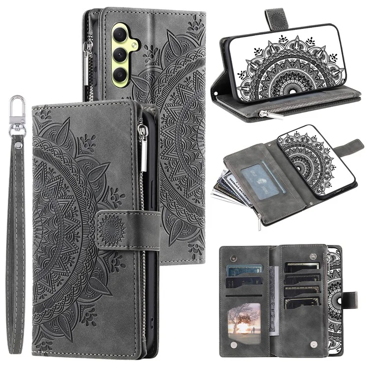 Per Samsung Galaxy A05s 4G Case Phone Cover Wallet PU Leather Stand Shell with Strap - Grey
