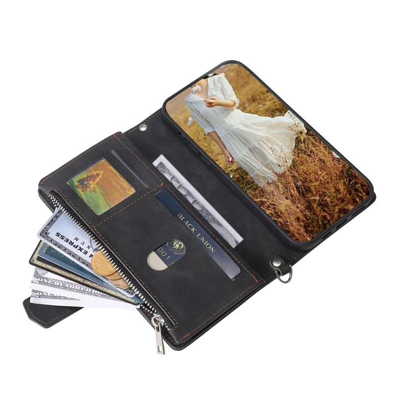 Para Samsung Galaxy A05s 4G Case PU Leather Phone Shell Rhombus Texture Zipper Wallet com Alça - Preto