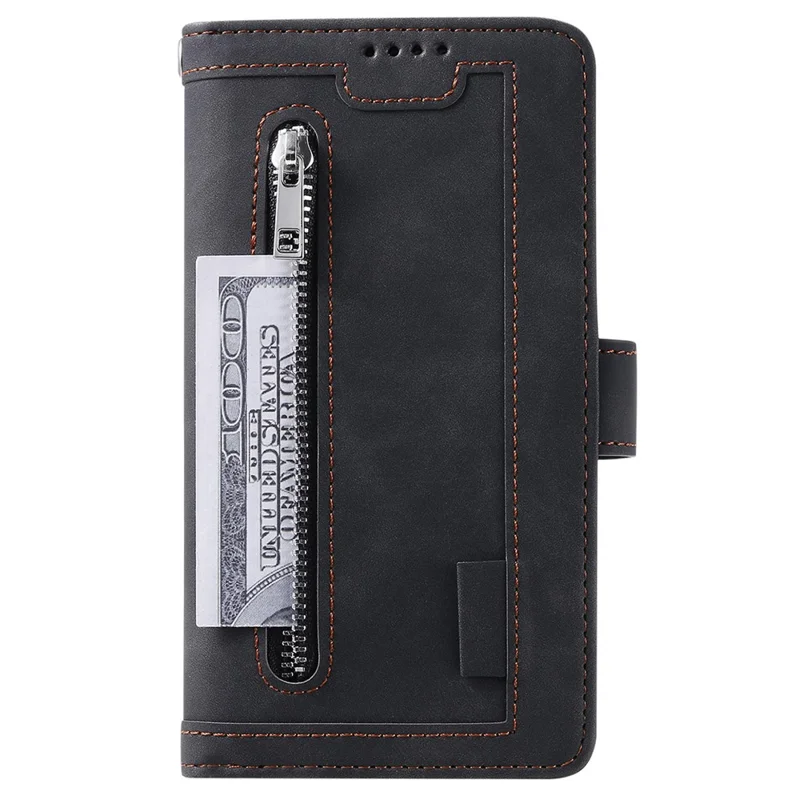 For Samsung Galaxy A05s 4G Cell Phone Case 9 Card Slots Phone Cover Zipper Leather Wallet - Black