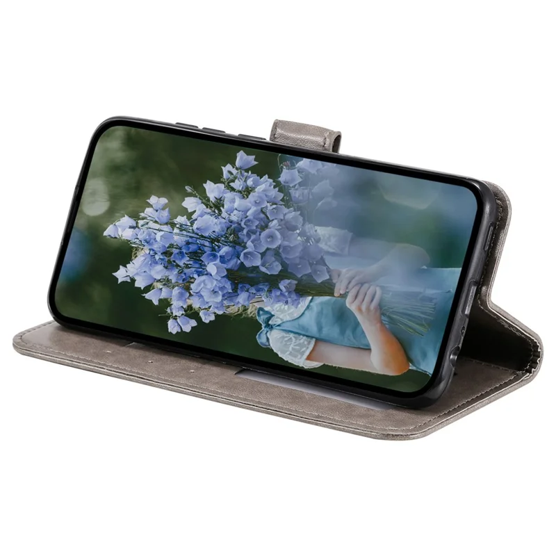 For Oppo A38 4G Case Imprinted PU Leather Wallet Phone Stand Cover with Strap - Grey
