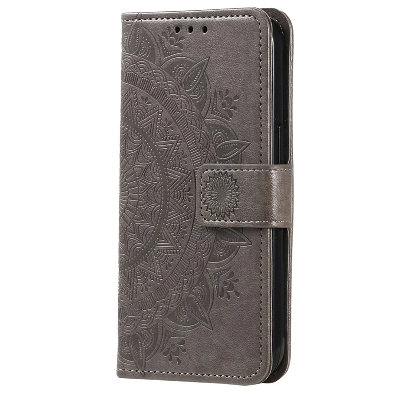 For Oppo A38 4G Case Imprinted PU Leather Wallet Phone Stand Cover with Strap - Grey
