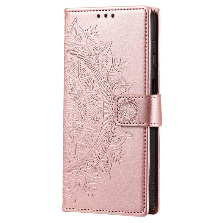 For Samsung Galaxy A15 4G Phone Case Stand Cover Wallet PU Leather Phone Shell with Strap - Rose Gold